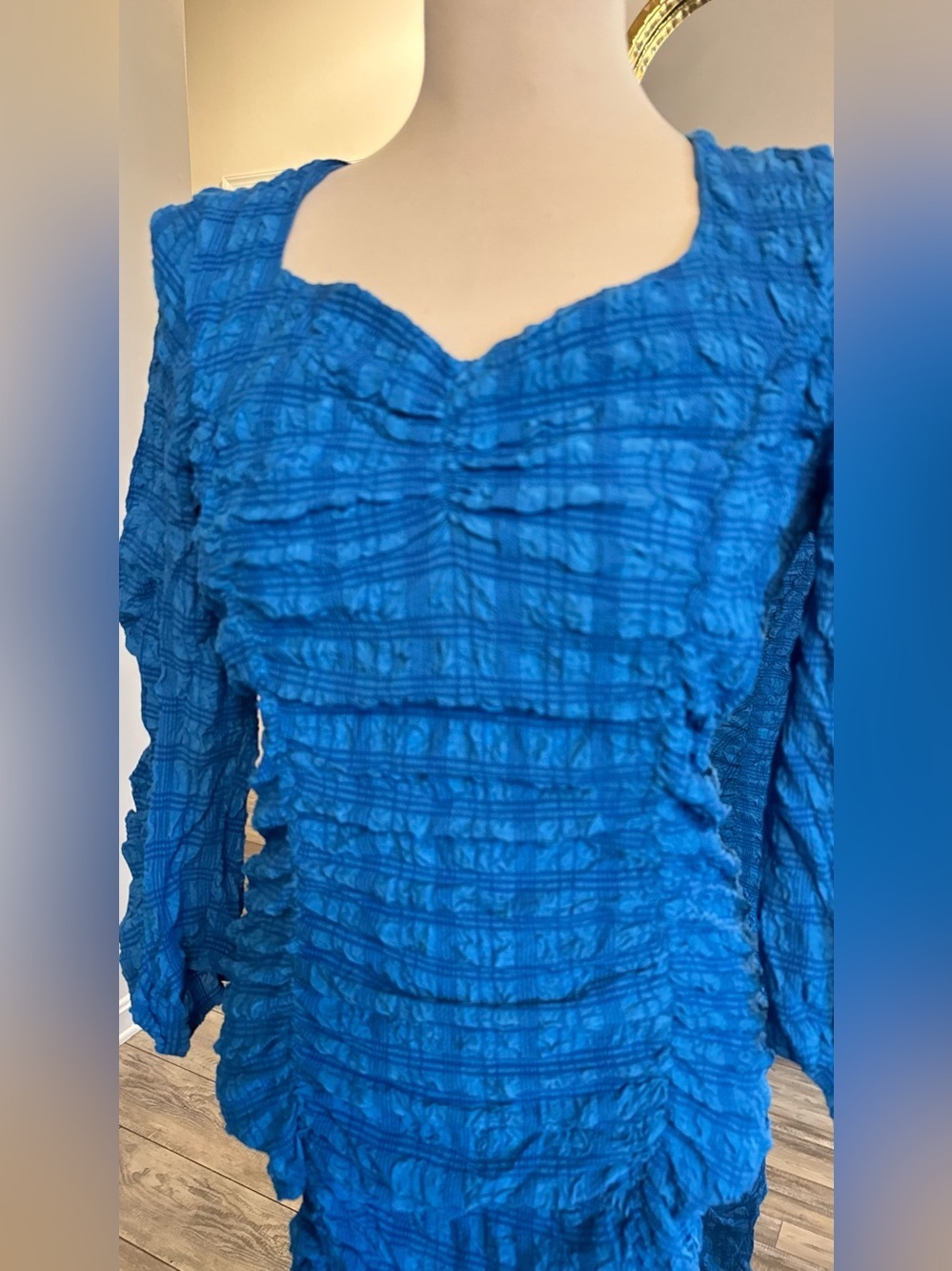 Zara Electric Blue Long Sleeve Ruched Midi Dress - Picture 4 of 12